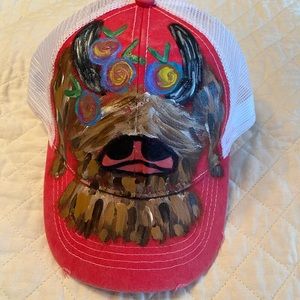 Hand Painted Hyland Cow Women’s Hat Coral Adjustable Distressed